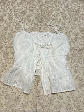 White Eyelet Tie-Front Cami Top